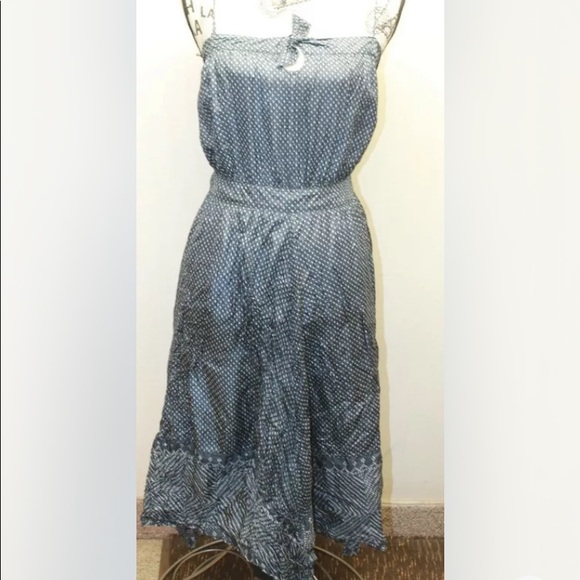 Gap Women Silk Summer Boho Blue White Geometrical Dress Spaghetti Strap 10 - Picture 2 of 10